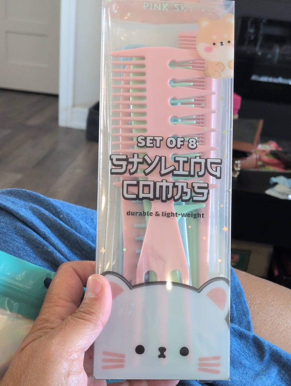 Cute Cat Handle Comb Set of 8 - Pink